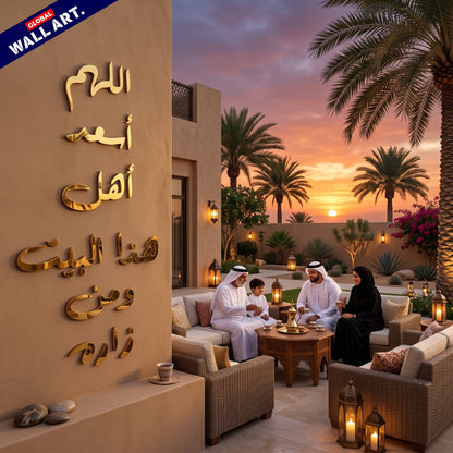 Dua for Home Blessing Golden Mirror Acrylic Wall Art - "اللهم أسعد أهل هذا البيت ومن زاره" Global Wall Art